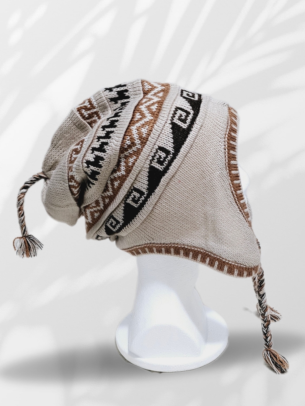 Kids Earflap Knit Hat in Beige and Brown